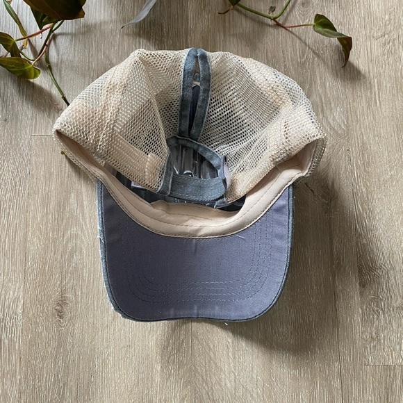 MAMA Trucker Hat High Ponytail  Baseball Hat Gray Khaki Distressed - Picture 2 of 4